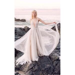 NWT $3000 Watters Nevoa 27515 Ivory Bronze Tulle Wedding Dress Gown Size 10